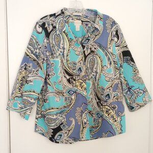 Chico's No-Iron Maritime Paisley Button-Back Shirt